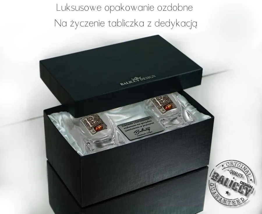 obrazek 5 Szklanki do whisky Quadro bursztyn inicjały