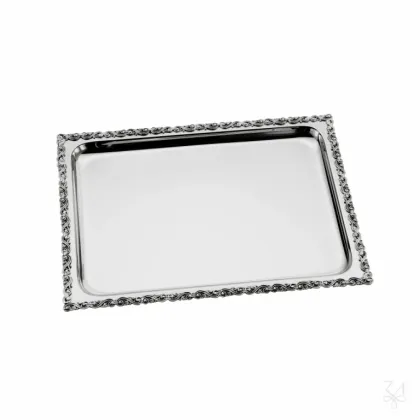 Zdjęcie Prostokątna srebrna taca z pięknie zdobionym obrzeżem - Zaramella Argenti