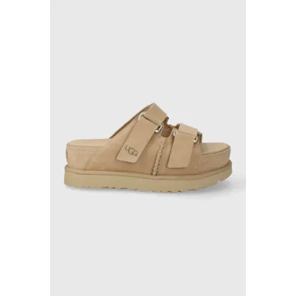 Zdjęcie UGG klapki zamszowe Goldenstar Hi Slide damskie kolor beżowy na platformie 1155458