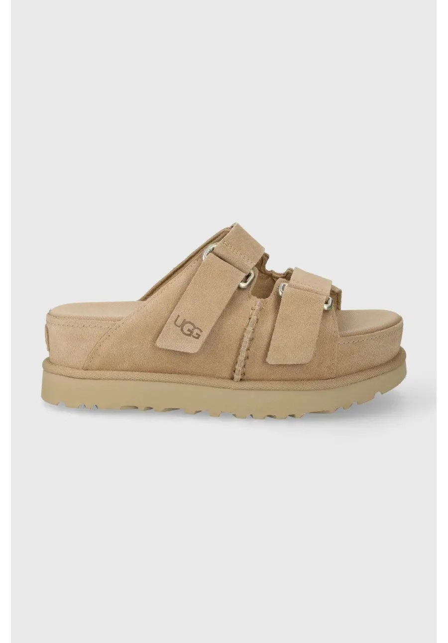 obrazek 1 UGG klapki zamszowe Goldenstar Hi Slide damskie kolor beżowy na platformie 1155458