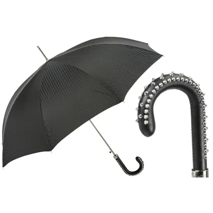 Picture Beautiful, stylish black striped men's umbrella with a studded handle - Pasotti