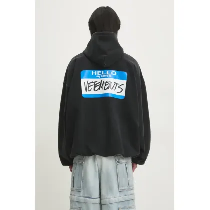 Zdjęcie VETEMENTS bluza bawełniana My Name Sticker Cropped Boxy kolor czarny z kapturem z nadrukiem UA66HD650B