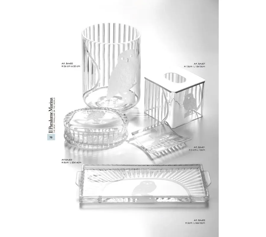 obrazek 2 Włoski kryształowy pojemnik na szczoteczki z ręcznie grawerowaną figurką sowy – Il Paralume Marina