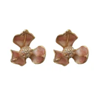 Picture 18K Gold Plated Silver Earrings White Cubic Zircons Pink Nail Polish