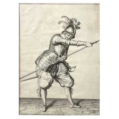 Picture Engraving by Jacob De Gheyn, 16th century, soldier with a spear, 1607