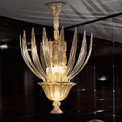Zdjęcie Zjawiskowy złoty żyrandol ze szkła i mosiądzu LD60/4