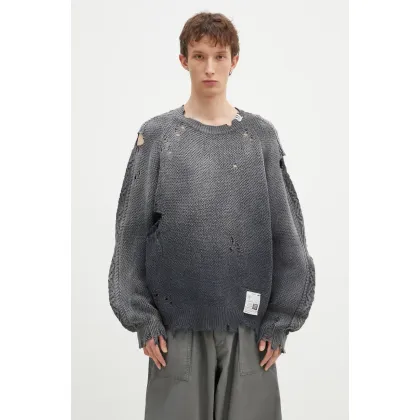 Zdjęcie Maison MIHARA YASUHIRO sweter bawełniany Sun Faded Knit Pullover kolor szary J13SW702