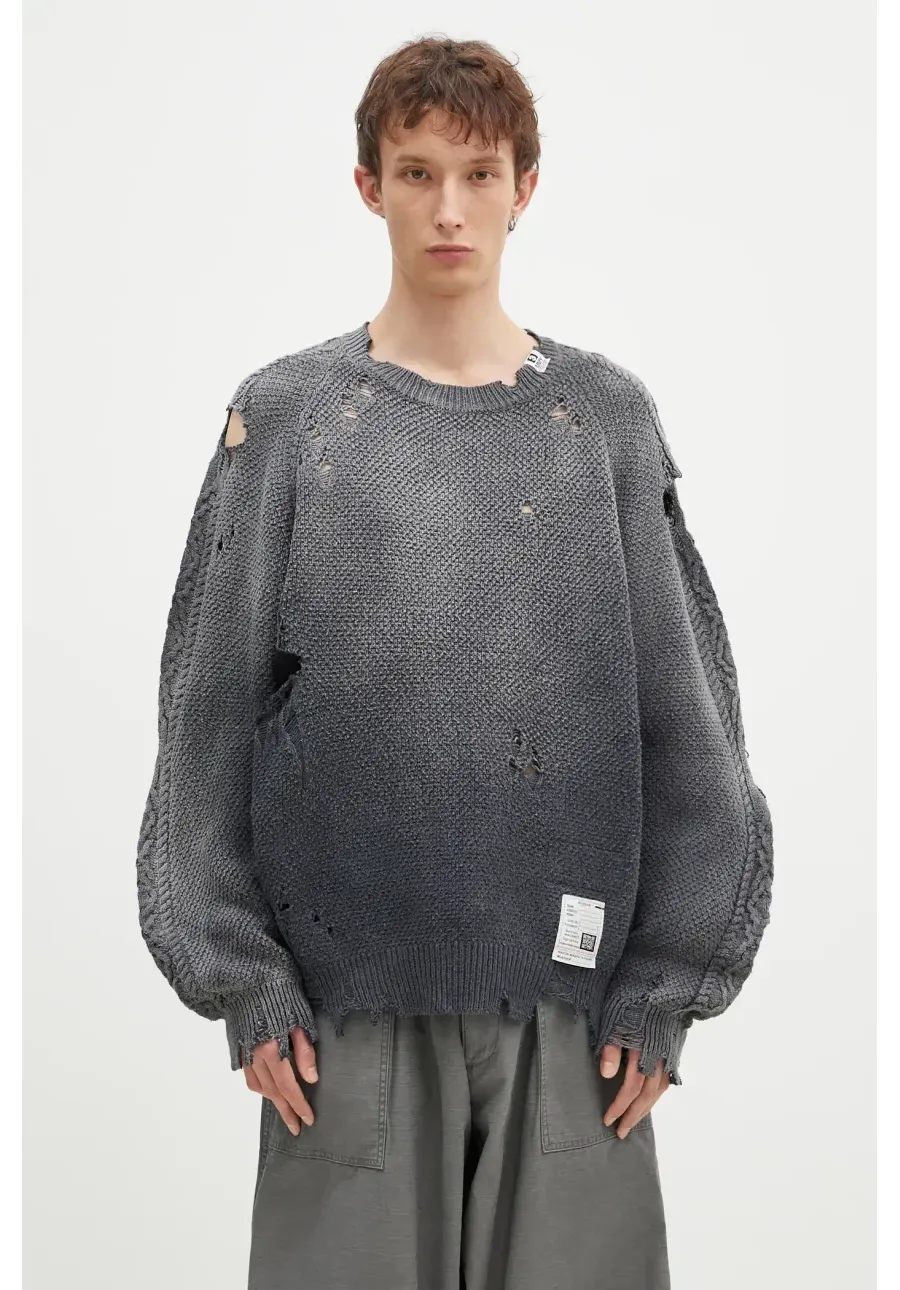 obrazek 1 Maison MIHARA YASUHIRO sweter bawełniany Sun Faded Knit Pullover kolor szary  J13SW702
