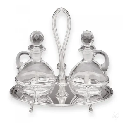 Zdjęcie Stylowy zestaw na oliwę z dwoma kryształowymi buteleczkami - Zaramella Argenti