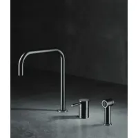 Zdjęcie Wykonana ze stali nierdzewnej - bateria dwuotworowa z bocznym spryskiwaczem