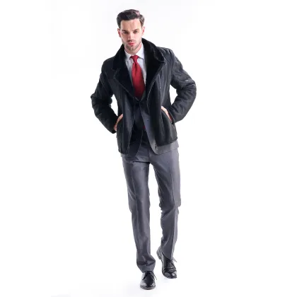 Picture Elegant men's jacket made of fur and lambskin - A&A Vesa