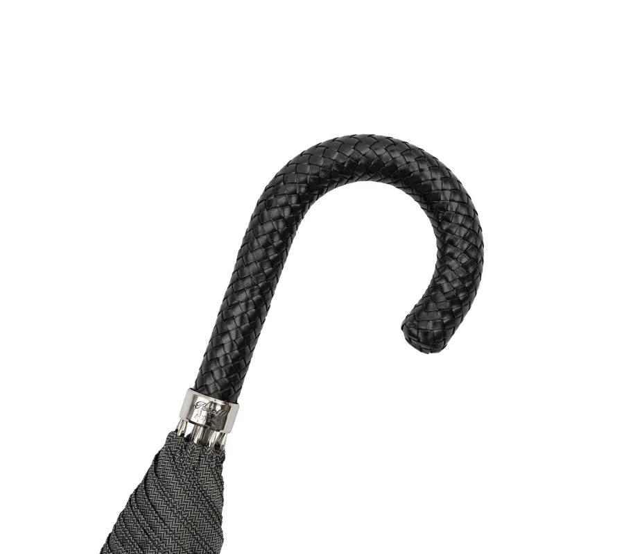 obrazek 4 Elegancki szaro-czarny parasol męski Ø110xL95 cm ze skórzaną rączką