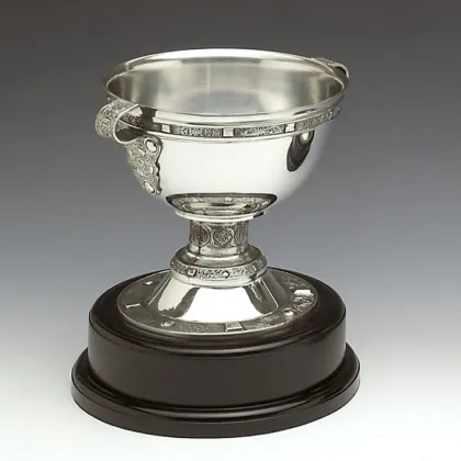 Picture A stylish replica of the Derrynaflan chalice on a wooden pedestal