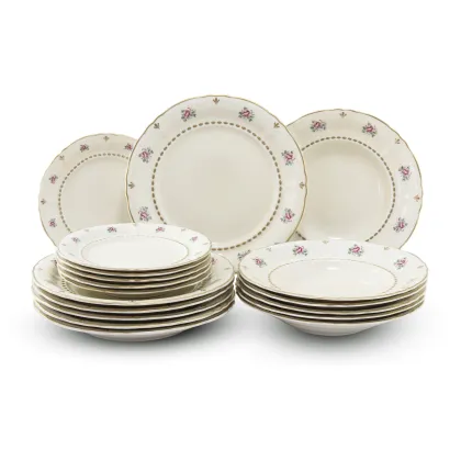Zdjęcie Stylowy 18-elementowy zestaw talerzy z porcelany z klasycznej kolekcji Bohemian rose ivory – Leander