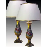 Zdjęcie Para lamp z pozłacanej porcelany