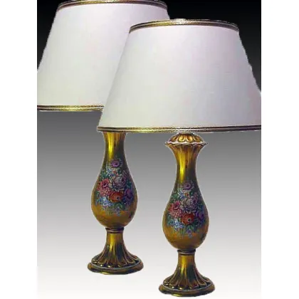 Zdjęcie Para lamp z pozłacanej porcelany