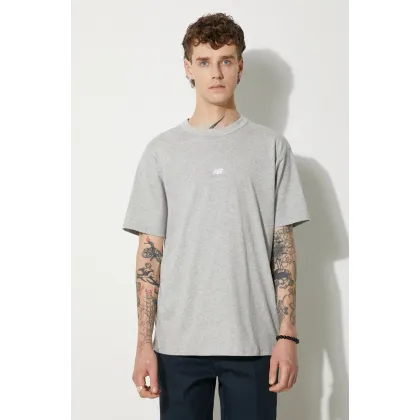 Zdjęcie New Balance t-shirt bawełniany kolor szary z nadrukiem MT31504AG-4AG