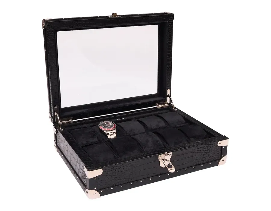 obrazek 3 Czarne skórzane pudełko na 10 zegarków