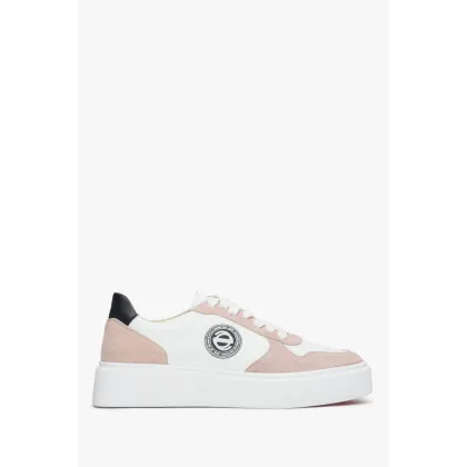 Zdjęcie Estro: Różowo-białe sneakersy damskie ze skóry i weluru naturalnego