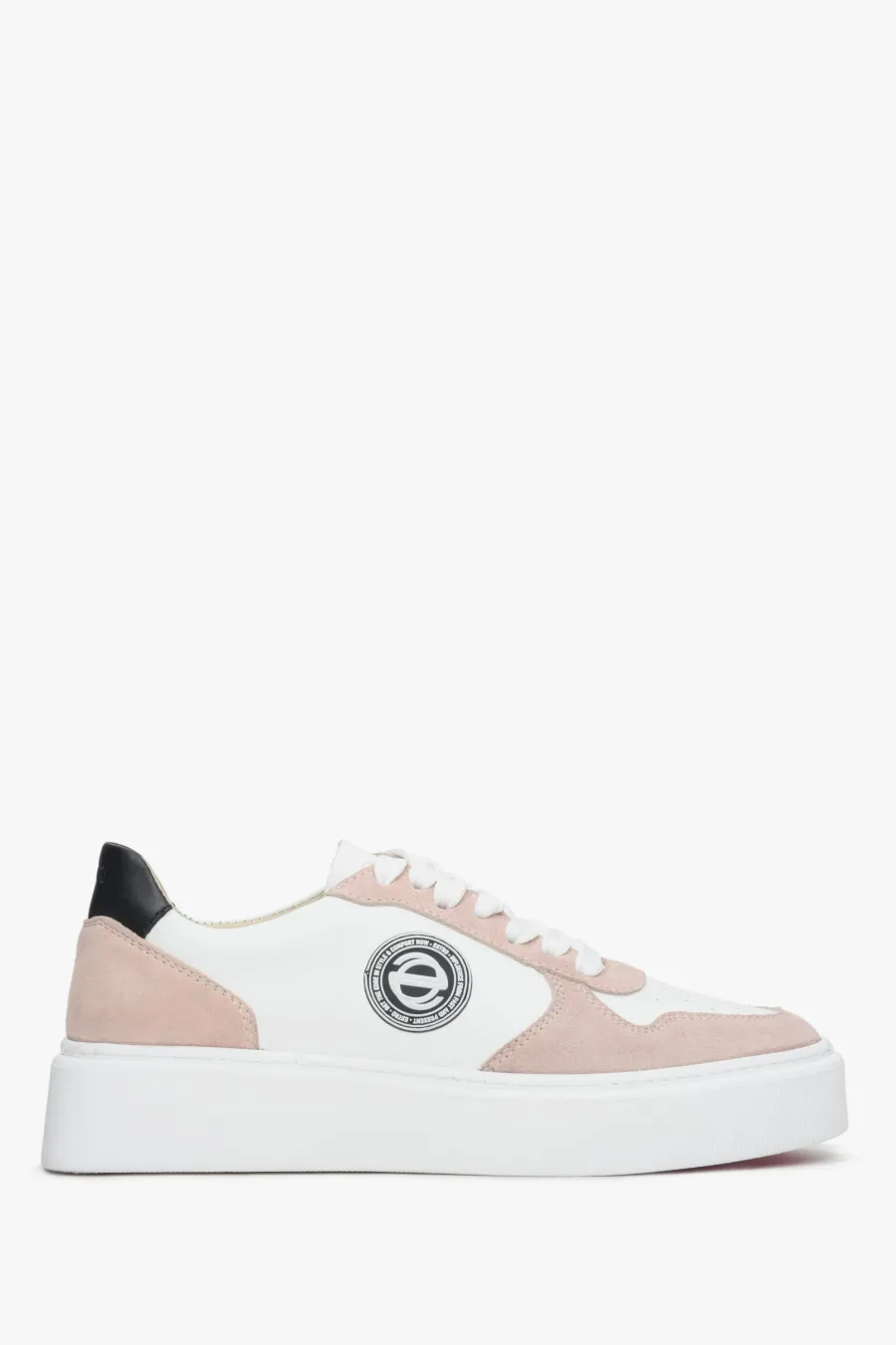 obrazek 1 Estro: Różowo-białe sneakersy damskie ze skóry i weluru naturalnego
