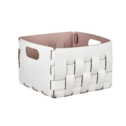 Zdjęcie Stylowy kosz Bottega 25x25xH20 cm wykonany ze skóry w kolorze perłowym