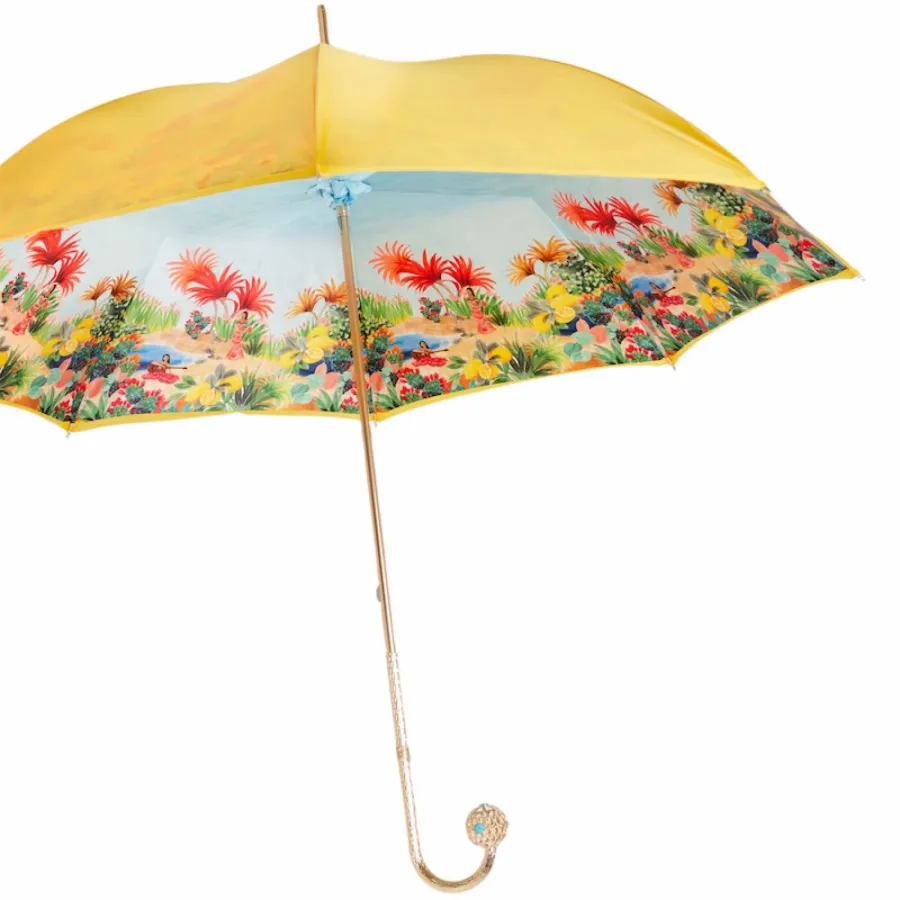 obrazek 6 Ekskluzywny żółty parasol damski zdobiony kwiatowym motywem - Pasotti