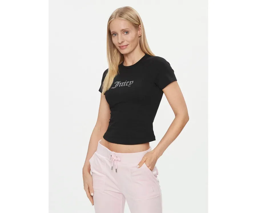 obrazek 1 Juicy Couture T-Shirt Shrunken Diamante JCMCT223257 Czarny Slim Fit