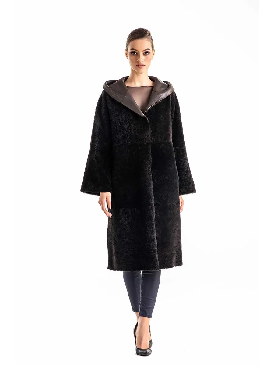 picture 1 Reversible coat with a hood made of lamb fur - A&A Vesa
