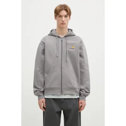 Zdjęcie Carhartt WIP bluza Hooded American Script Jacket męska kolor szary z kapturem gładka I033063.2LRXX