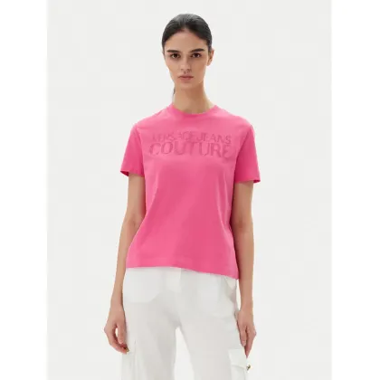 Zdjęcie Versace Jeans Couture T-Shirt 78HAHS04 Różowy Regular Fit