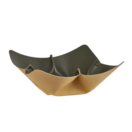 Zdjęcie Skórzana misa na owoce Ø45 cm w kształcie kwiatu w kolorze musztardowym