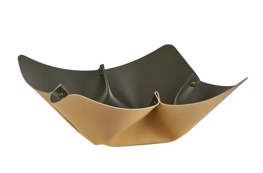 picture 1 Leather fruit bowl Ø45 cm in the shape of a flower, mustard color