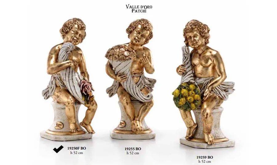 obrazek 1 Aniołek na cokole z niskim rogiem obfitości z kwiatami - wiosna - Valle d'oro Patchi