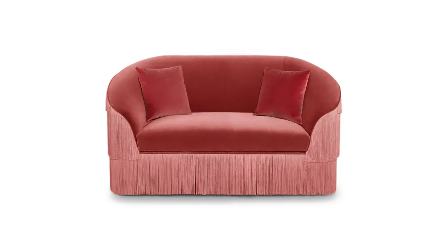 obrazek 3 Różowa dwuosobowa sofa z frędzlami - Munna