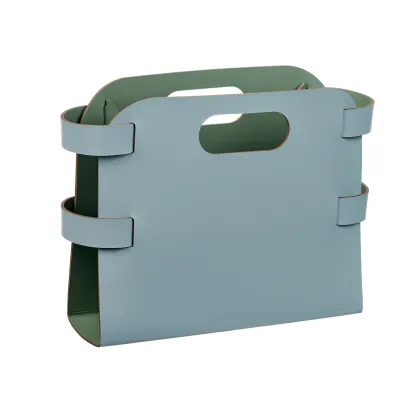 Zdjęcie Jasnobłękitny pastelowy kosz na czasopisma 16x36xH25 cm ze skóry