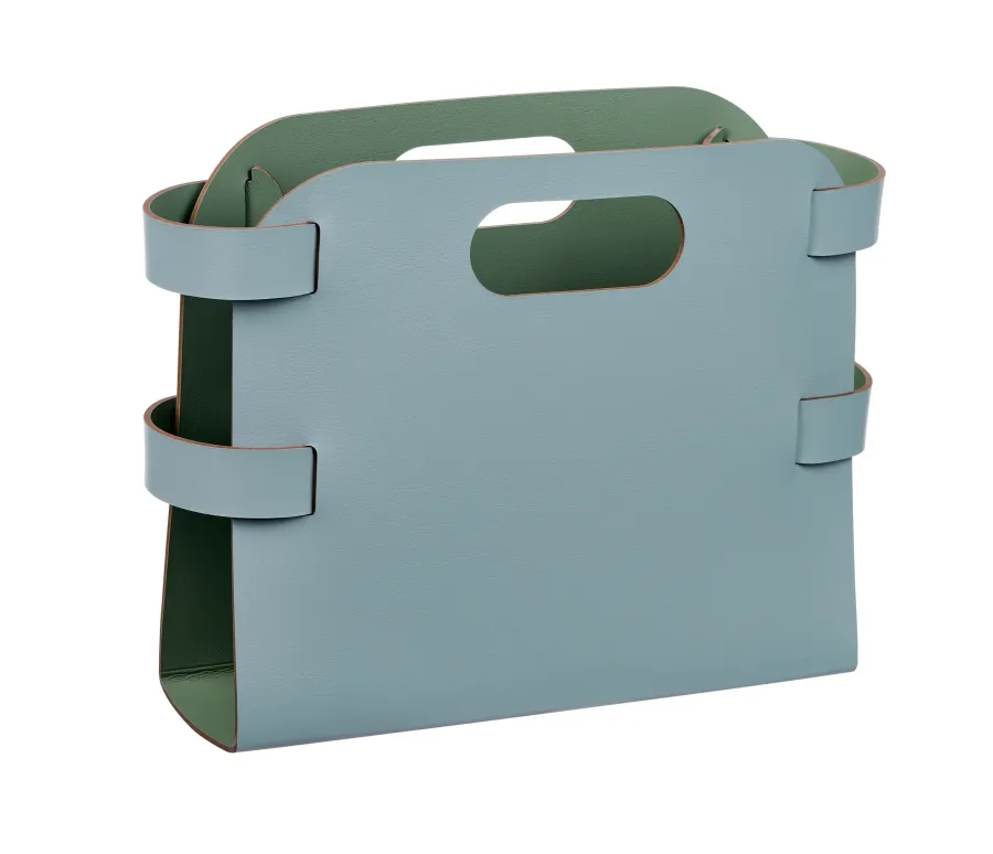 obrazek 1 Jasnobłękitny pastelowy kosz na czasopisma 16x36xH25 cm ze skóry