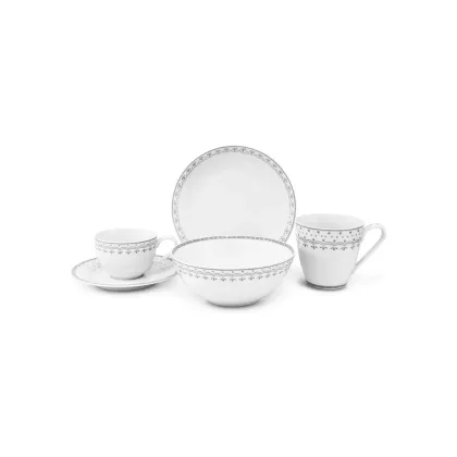 Zdjęcie 5-elementowy porcelanowy komplet śniadaniowy w kolorze szarym z kolekcji HyggeLine – wariant 1 – Leander