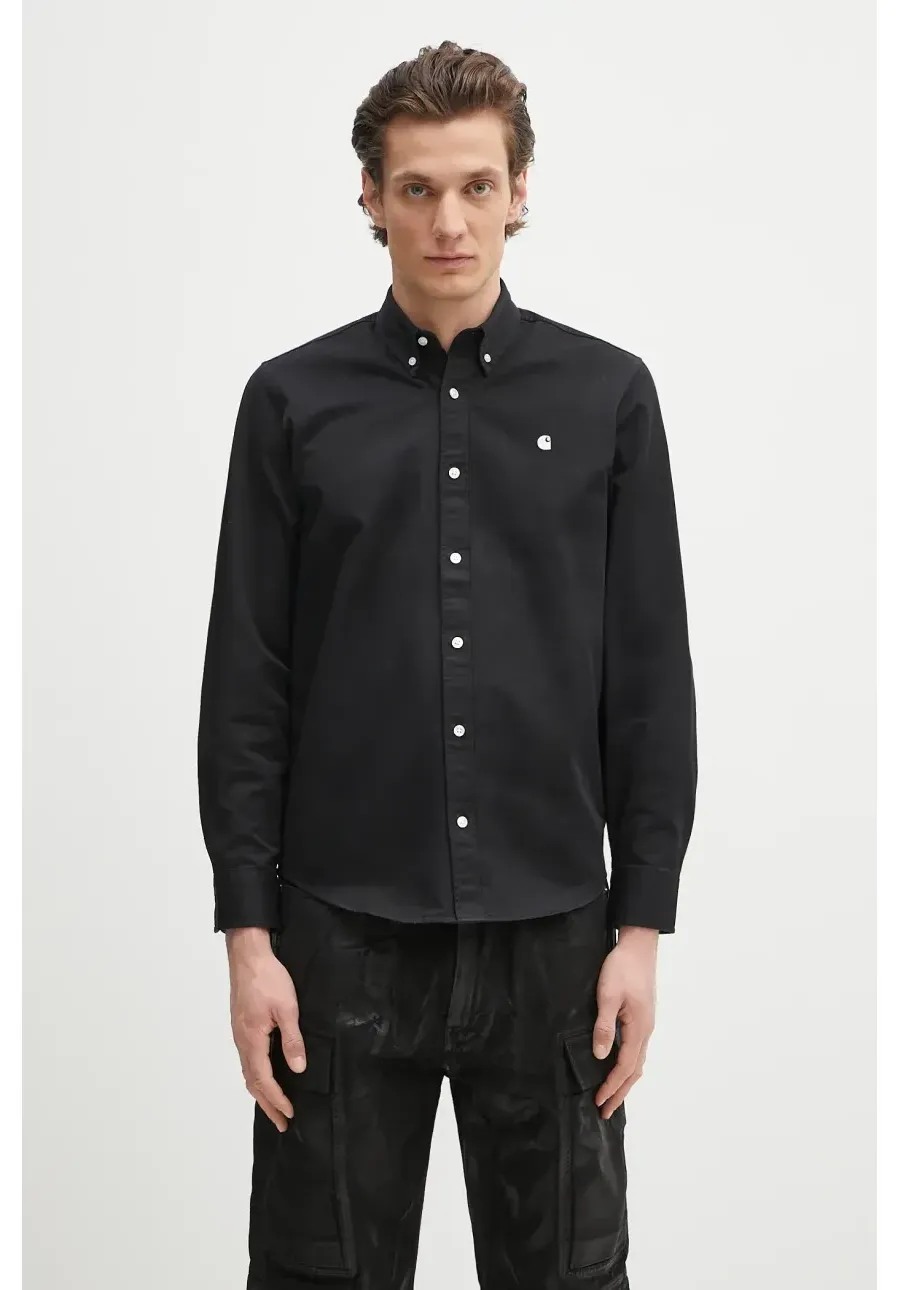 obrazek 1 Carhartt WIP koszula bawełniana L/S Madison Shirt męska kolor czarny regular z kołnierzykiem klasycznym I023339.0D2XX