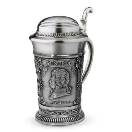 Zdjęcie Cynowy mini kufel do alkoholu z wizerunkiem Mozarta