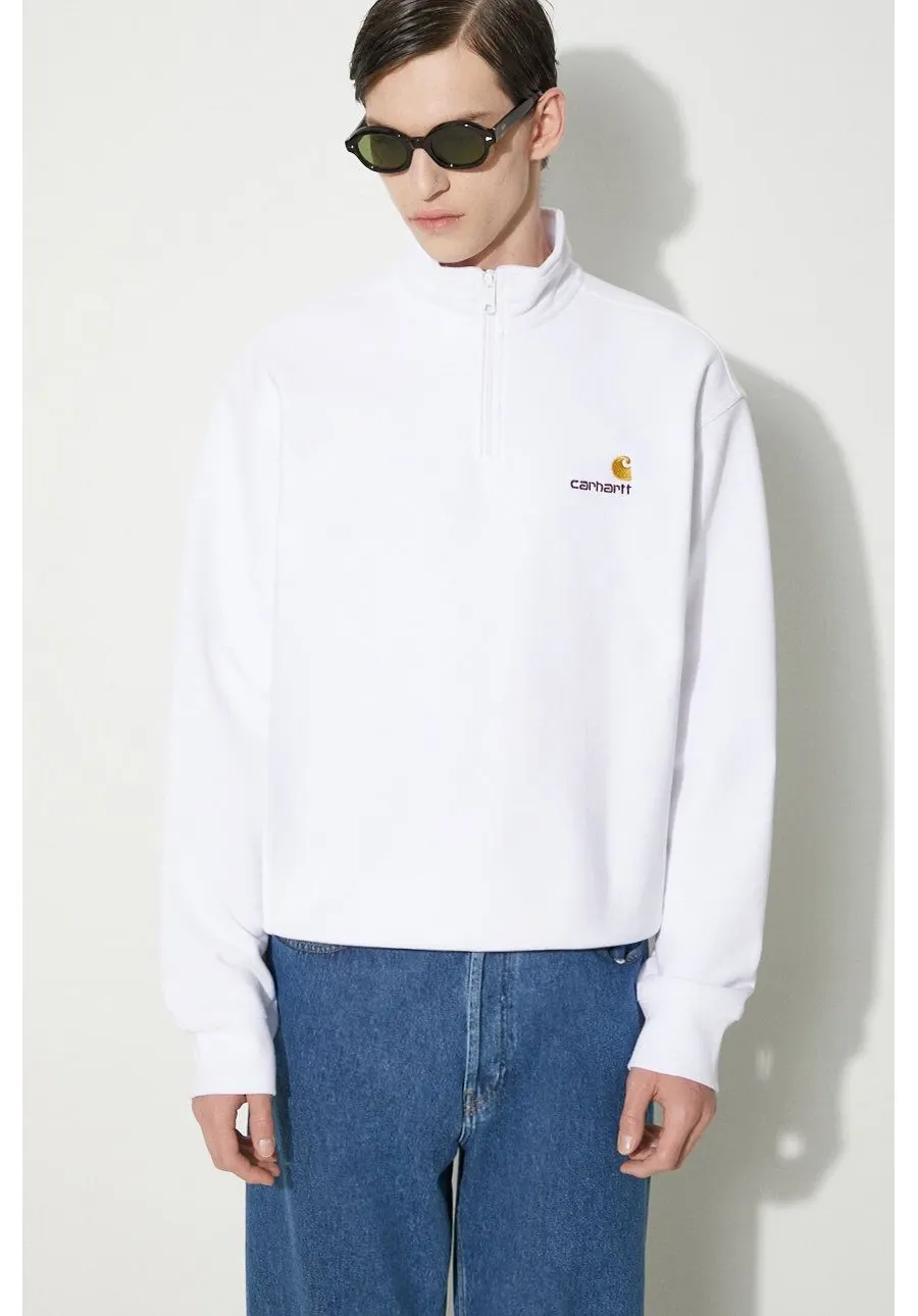 obrazek 1 Carhartt WIP bluza Half Zip American Script Sweat męska kolor biały gładka I027014.02XX