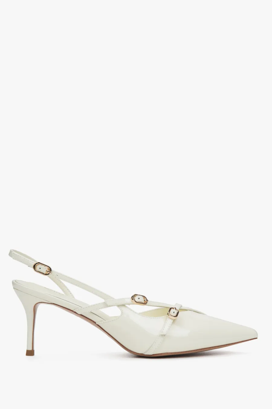 obrazek 1 Estro: Jasnobeżowe czółenka damskie typu slingback z lakierowanej skóry naturalnej