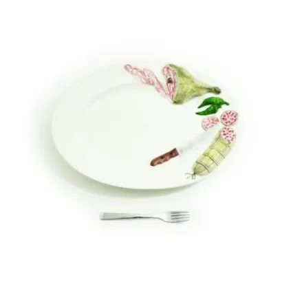Zdjęcie Duża owalna taca na salami lub przekąski zdobiona motywem wędlin - Le Ceramiche
