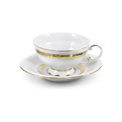 Zdjęcie Piękna porcelanowa filiżanka do herbaty ze spodkiem w stylu nowoczesnym z kolekcji Golden braid – Leander