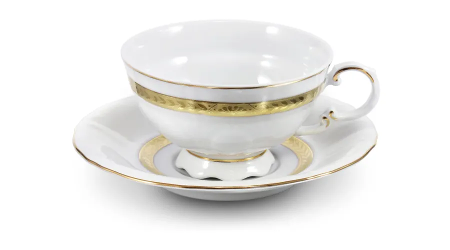 obrazek 1 Piękna porcelanowa filiżanka do herbaty ze spodkiem w stylu nowoczesnym z kolekcji Golden braid – Leander