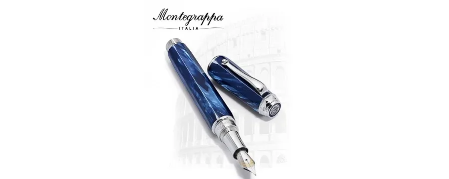 obrazek 1 Morskoniebieski Celluloid Pióro Wieczne Emblema Montegrappa