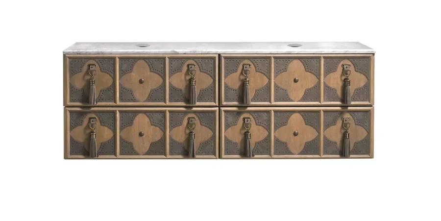 obrazek 1 Dąb, skóra, złoto -  edycja vintage podwójna szafka łazienkowa VALENTINA - Collecion Alexandra