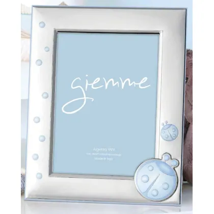 Picture Stylish silver photo frame 13x18 cm decorated with pink ladybugs