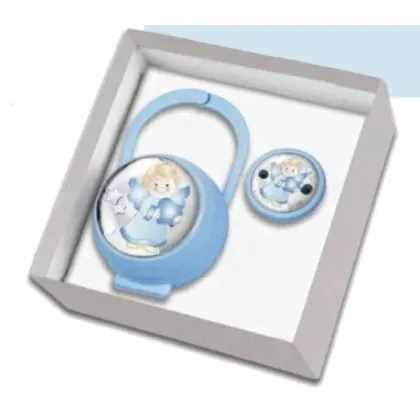Picture Blue children's set - clip and pacifier holder decorated with angels
