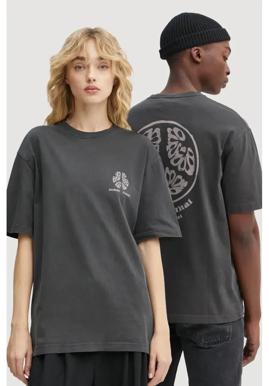 obrazek 1 Samsoe Samsoe t-shirt bawełniany SAJOURNAL kolor szary z nadrukiem U24400006