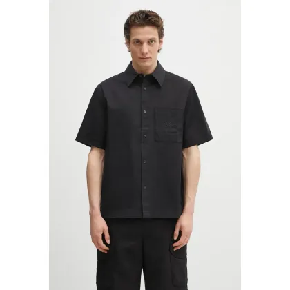 Zdjęcie Axel Arigato koszula bawełniana Stitch Embroidered Shirt męska kolor czarny relaxed z kołnierzykiem klasycznym A3050001